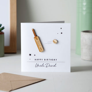 Simple Wooden Cricket Bat & Ball Birthday Card