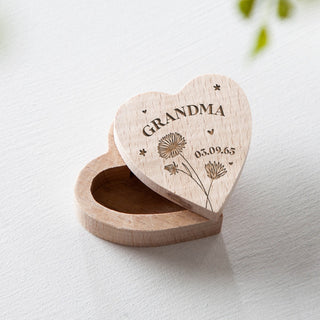 Engraved Birth Flower Heart Shaped Trinket Box