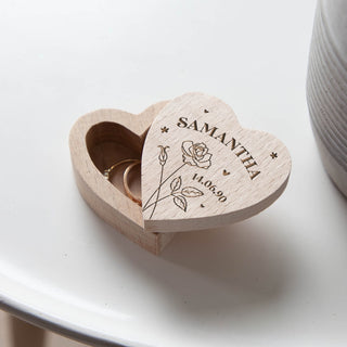 Engraved Birth Flower Heart Shaped Trinket Box