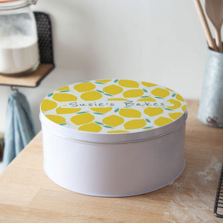 Lemons Pattern Personalised Cake Tin