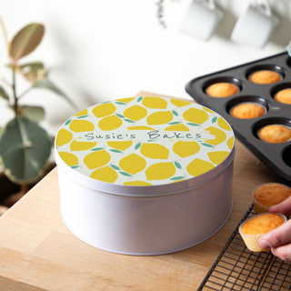 Lemons Pattern Personalised Cake Tin