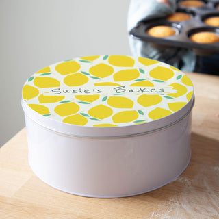 Lemons Pattern Personalised Cake Tin