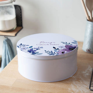 Purple Floral Border Personalised Cake Tin