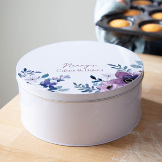 Purple Floral Border Personalised Cake Tin