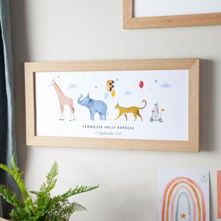 Animal Parade with Wooden Initial Balloon Personalised Framed Print