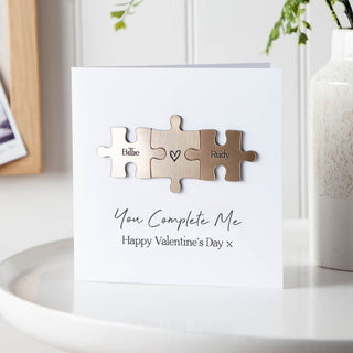 You Complete Me Metallic Puzzle Pieces Card