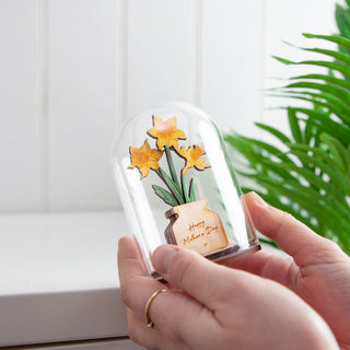 Wooden Daffodils in Glass Dome