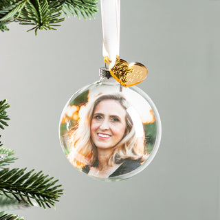 Memorial Photo Bauble with Gold Heart Charm