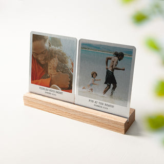 Two Metal Photo Prints with Wooden Stand