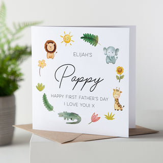 First Father's Day Illustrated Animals Card