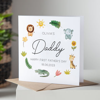 First Father's Day Illustrated Animals Card