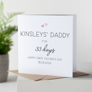 First Father's Day Time Card With Coloured Hearts