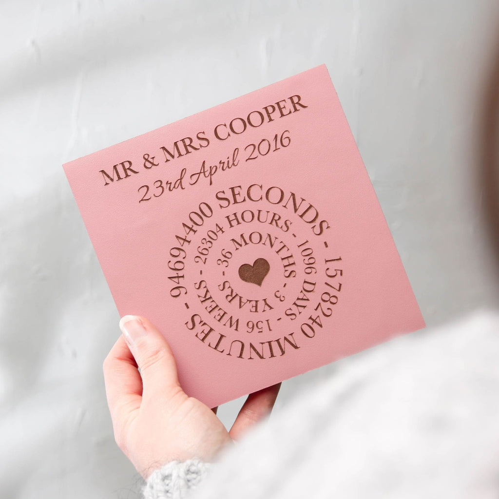 Pink Leather Anniversary Time Card – No Ordinary Gift