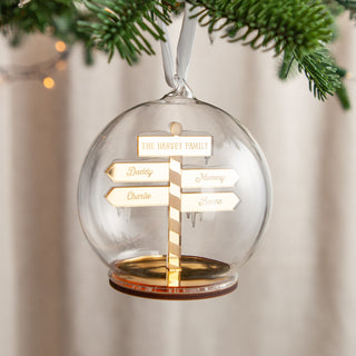 Metallic Mirror Personalised Family Sign Post Bauble