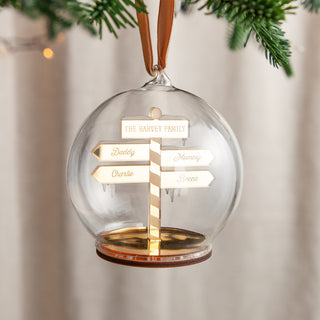 Metallic Mirror Personalised Family Sign Post Bauble