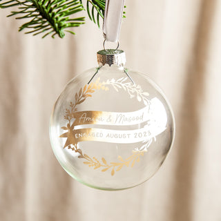 Couples Foiled Wreath and Banners Engagement Bauble