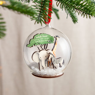 First Christmas Safari Animals Personalised Bauble