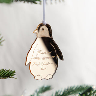 Metallic Mirror First Christmas Penguin Decoration