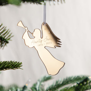 Metallic Mirror Angel Silhouette Engraved Memorial Christmas Decoration