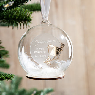 Metallic Mirror Robin Personalised Memorial Bauble