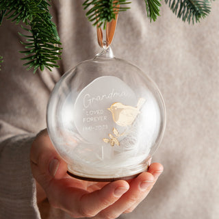 Metallic Mirror Robin Personalised Memorial Bauble