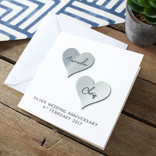 Silver Anniversary Metallic Hearts Card