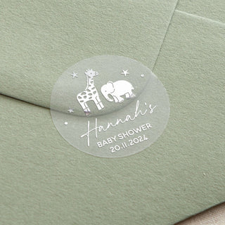 Giraffe & Elephant Foiled Baby Shower Stickers