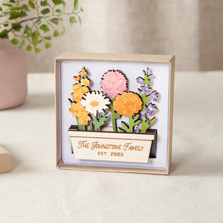 Family Birth Flowers Personalised Mini Wooden Planter Boxed Keepsake