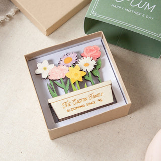 Family Birth Flowers Personalised Mini Wooden Planter Boxed Keepsake