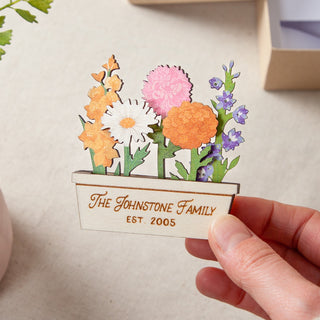 Family Birth Flowers Personalised Mini Wooden Planter Boxed Keepsake