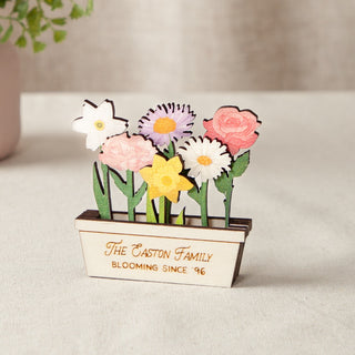 Family Birth Flowers Personalised Mini Wooden Planter Boxed Keepsake