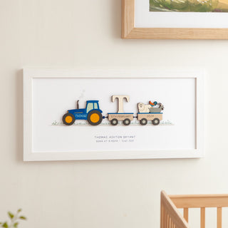 Personalised New Baby Wooden Tractor Initial Print