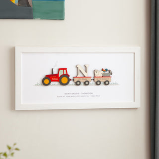 Personalised New Baby Wooden Tractor Initial Print