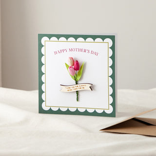 Paper Tulips with Wooden Banner Personalised Keepsake Card