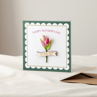 Paper Tulips with Wooden Banner Personalised Keepsake Card