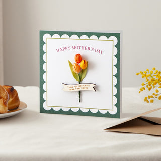 Paper Tulips with Wooden Banner Personalised Keepsake Card