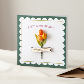 Paper Tulips & Banner Personalised Anniversary Keepsake Card
