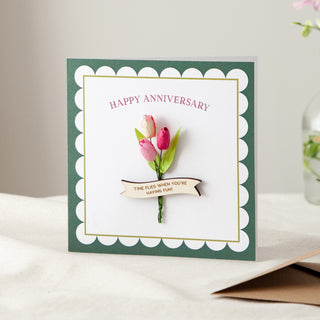 Paper Tulips & Banner Personalised Anniversary Keepsake Card
