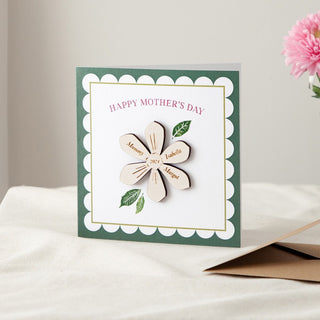 Personalised Wooden Flower Family Mother's Day Keepsake Card