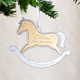 Metallic Mirror Rocking Horse First Christmas Decoration