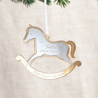 Metallic Mirror Rocking Horse First Christmas Decoration