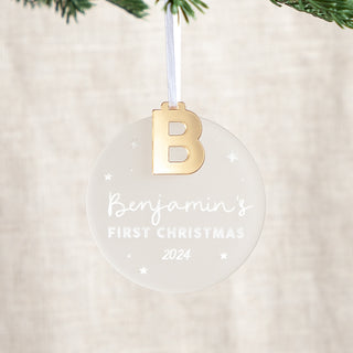 First Christmas Hanging Decoration with Metallic Initial Charm