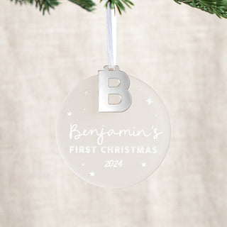 First Christmas Hanging Decoration with Metallic Initial Charm