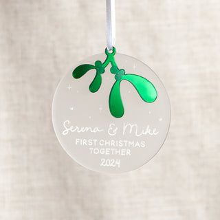 Personalised Hanging Decoration with Green Mistletoe Charm