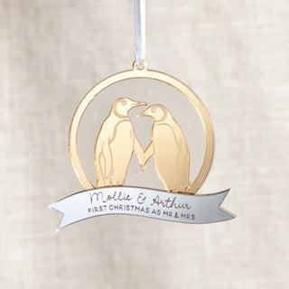 Metallic Mirror Penguin Couple Hanging Decoration