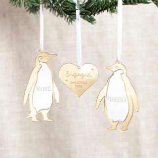 Metallic Mirror Penguin Couple and Heart Hanging Decorations