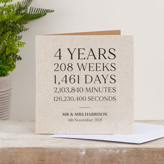 4 Years Together Linen Anniversary Card