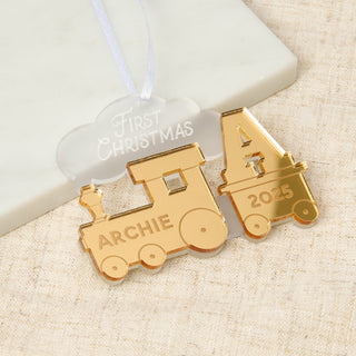Personalised Train First Christmas Hanging Decoration