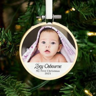 Personalised Mini Photo Hoop First Christmas Tree Decoration