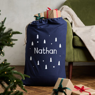 Tree Pattern Personalised Red or Navy Christmas Sack